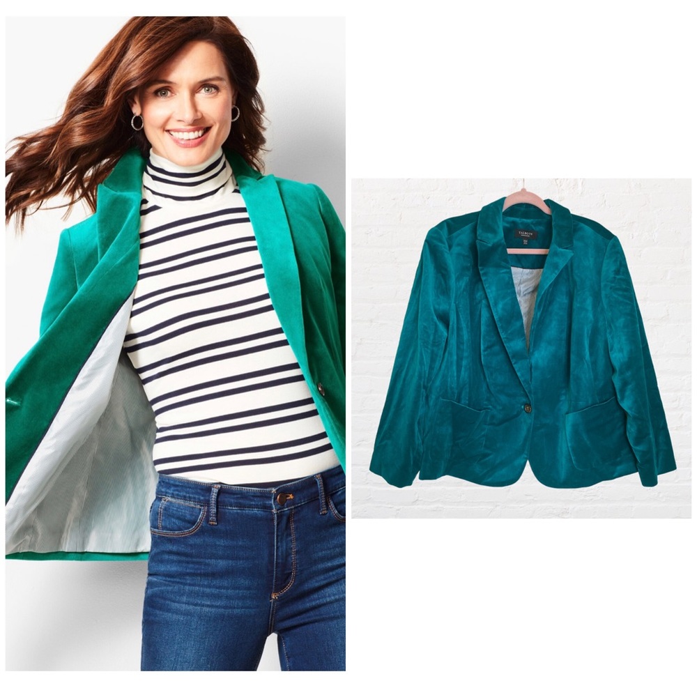 Talbots teal green velvet blazer jacket